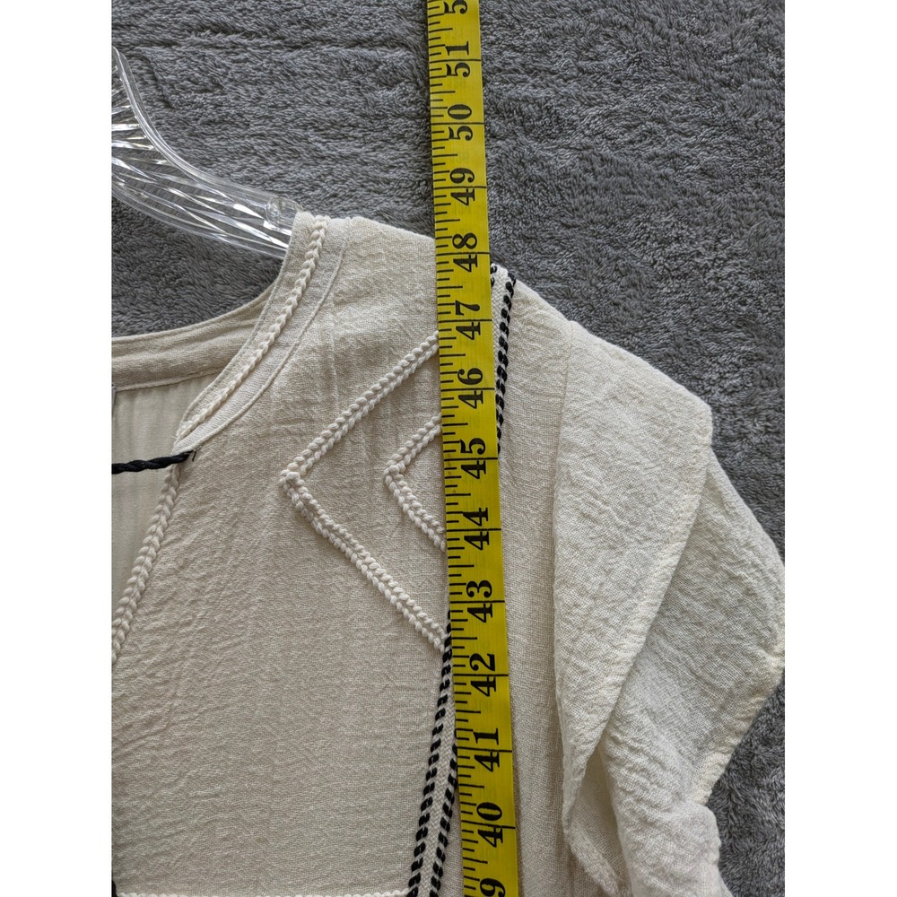 Boho Midi Dress Womens Large Linen Blend Tiered Embroidered Cream Peasant - Picture 4 of 7